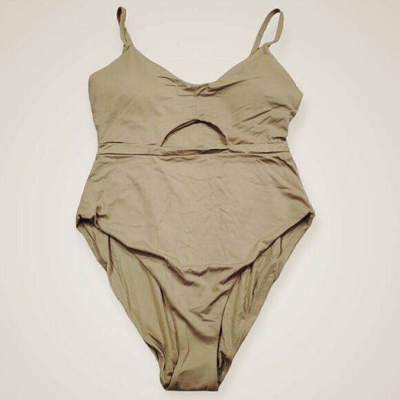 Andie Swim The Samoa One Piece Swimsuit in Olive Tan Cutout Keyhole Size L NWT - Picture 4 of 8